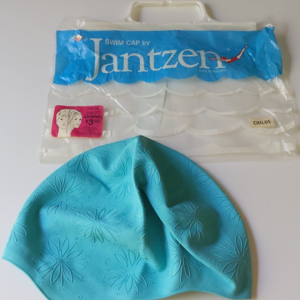 Vintage teal colored childs swim cap